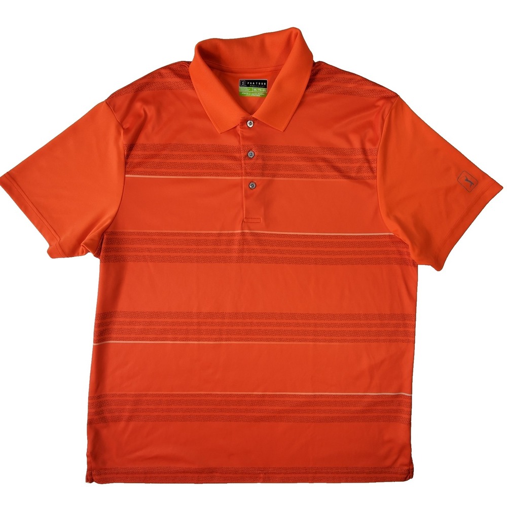 PGA TOUR‎ ProSeries Athletic Fit Golf Polo Shirt Orange Striped XXL